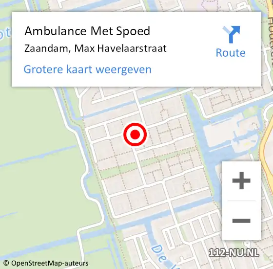 Locatie op kaart van de 112 melding: Ambulance Met Spoed Naar Zaandam, Max Havelaarstraat op 3 oktober 2023 09:07