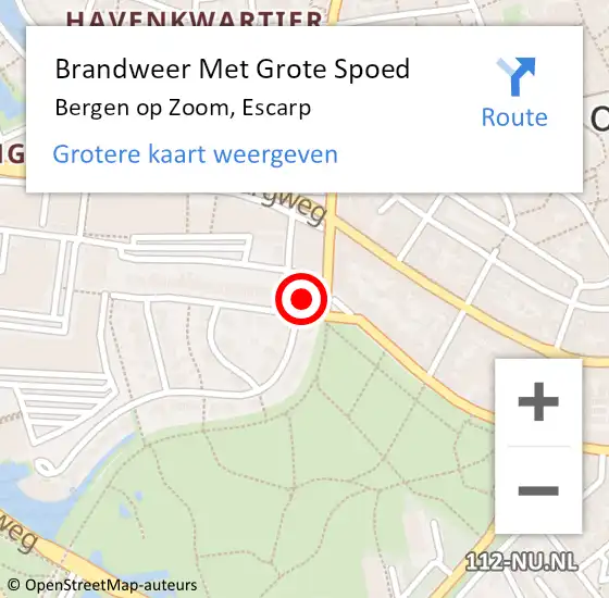 Locatie op kaart van de 112 melding: Brandweer Met Grote Spoed Naar Bergen op Zoom, Escarp op 3 oktober 2023 09:17