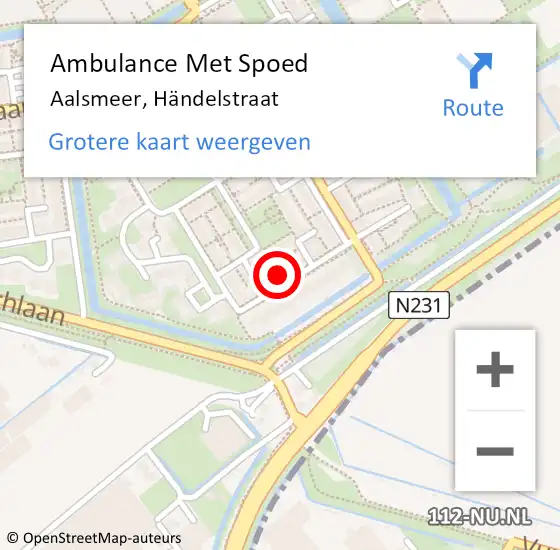 Locatie op kaart van de 112 melding: Ambulance Met Spoed Naar Aalsmeer, Händelstraat op 3 oktober 2023 09:57