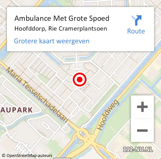 Locatie op kaart van de 112 melding: Ambulance Met Grote Spoed Naar Hoofddorp, Rie Cramerplantsoen op 3 oktober 2023 10:32