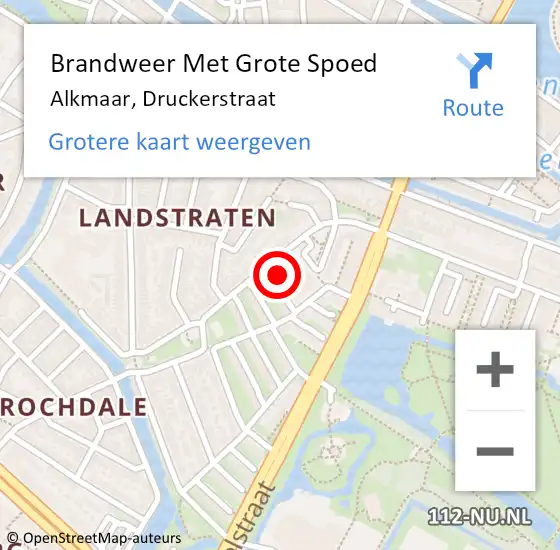 Locatie op kaart van de 112 melding: Brandweer Met Grote Spoed Naar Alkmaar, Druckerstraat op 3 oktober 2023 10:35