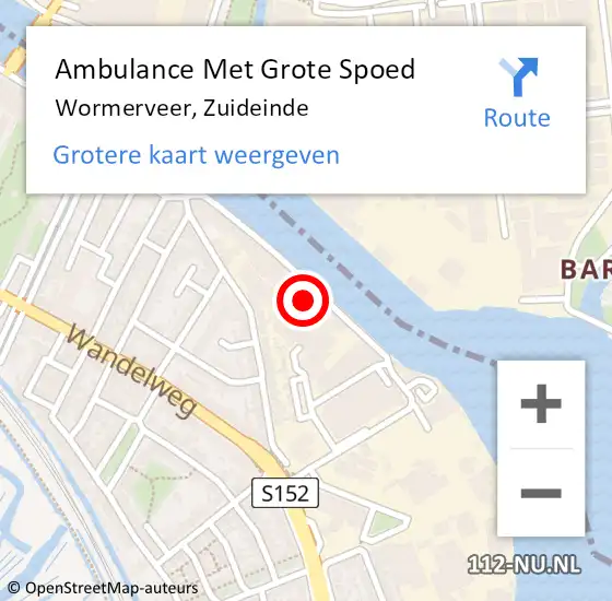 Locatie op kaart van de 112 melding: Ambulance Met Grote Spoed Naar Wormerveer, Zuideinde op 3 oktober 2023 10:49