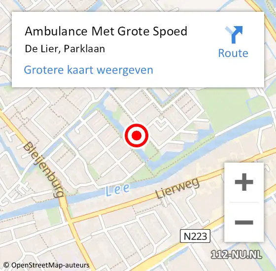 Locatie op kaart van de 112 melding: Ambulance Met Grote Spoed Naar De Lier, Parklaan op 3 oktober 2023 11:27