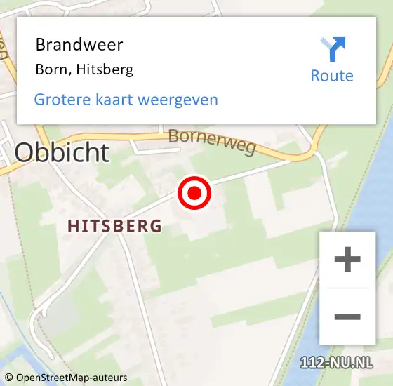 Locatie op kaart van de 112 melding: Brandweer Born, Hitsberg op 3 oktober 2023 12:32