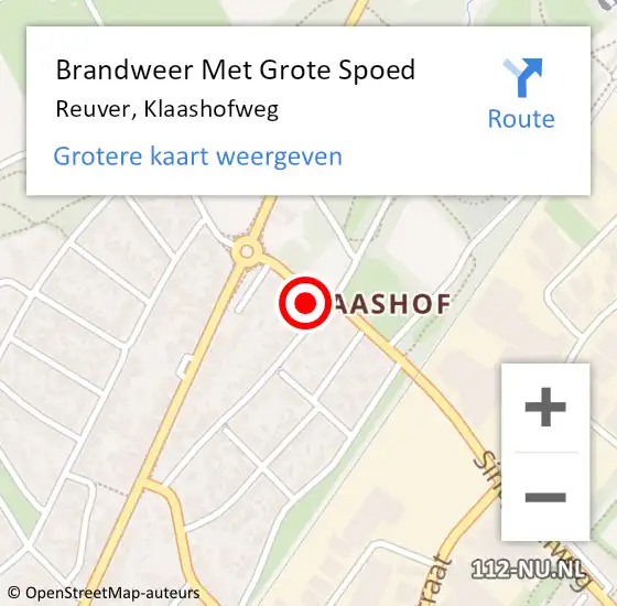 Locatie op kaart van de 112 melding: Brandweer Met Grote Spoed Naar Reuver, Klaashofweg op 3 oktober 2023 12:38