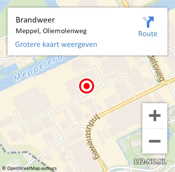 Locatie op kaart van de 112 melding: Brandweer Meppel, Oliemolenweg op 3 oktober 2023 12:52