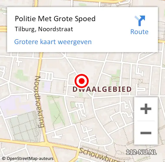 Locatie op kaart van de 112 melding: Politie Met Grote Spoed Naar Tilburg, Noordstraat op 3 oktober 2023 13:10