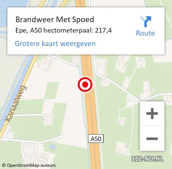 Locatie op kaart van de 112 melding: Brandweer Met Spoed Naar Epe, A50 hectometerpaal: 217,4 op 3 oktober 2023 13:13