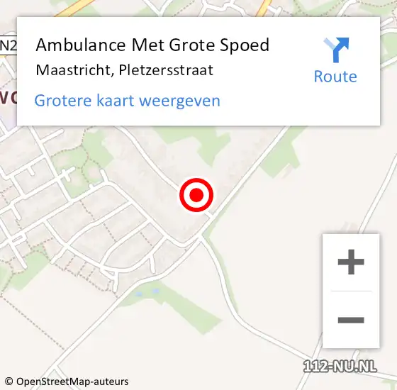 Locatie op kaart van de 112 melding: Ambulance Met Grote Spoed Naar Maastricht, Pletzersstraat op 10 september 2014 11:44