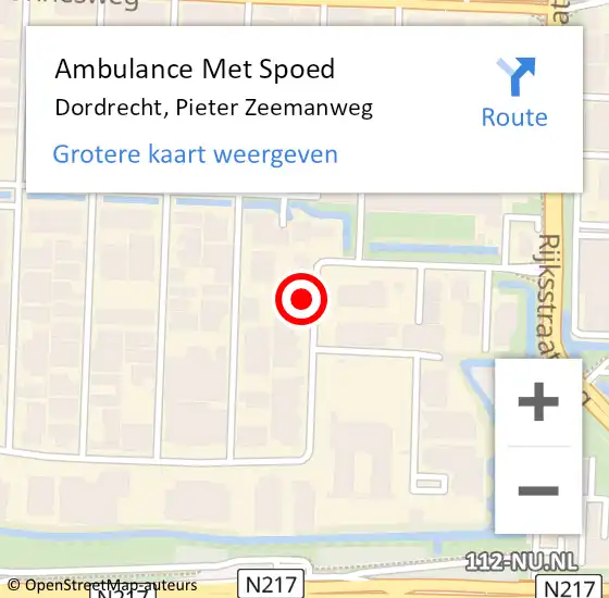 Locatie op kaart van de 112 melding: Ambulance Met Spoed Naar Dordrecht, Pieter Zeemanweg op 3 oktober 2023 13:37