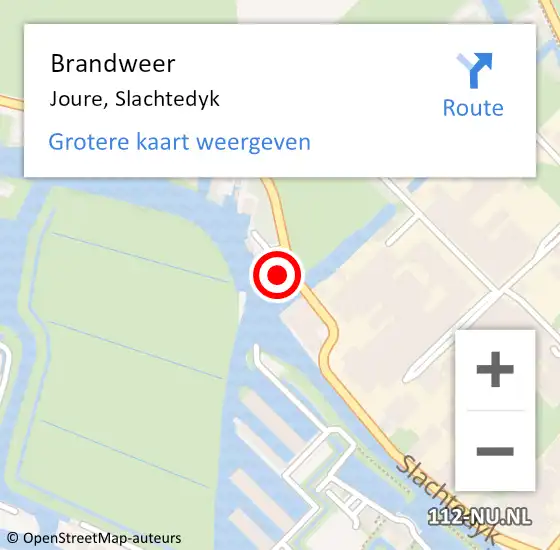 Locatie op kaart van de 112 melding: Brandweer Joure, Slachtedyk op 3 oktober 2023 13:40