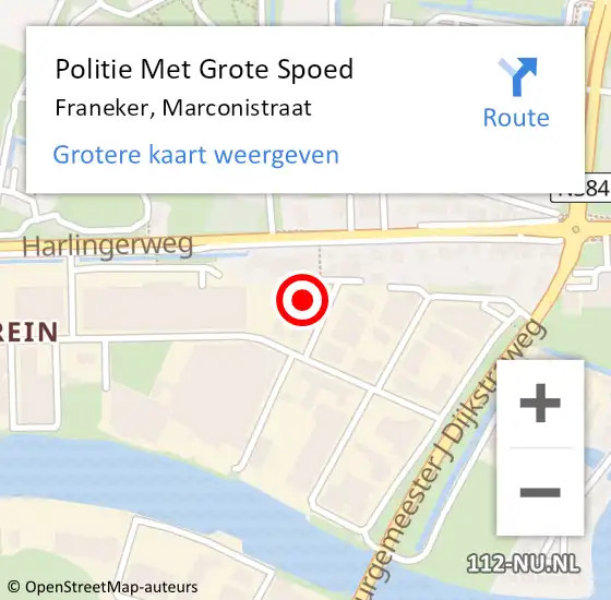 Locatie op kaart van de 112 melding: Politie Met Grote Spoed Naar Franeker, Marconistraat op 3 oktober 2023 14:14