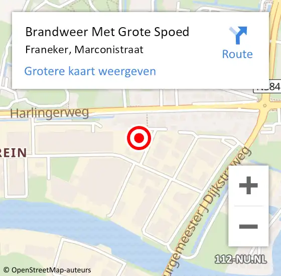 Locatie op kaart van de 112 melding: Brandweer Met Grote Spoed Naar Franeker, Marconistraat op 3 oktober 2023 14:15