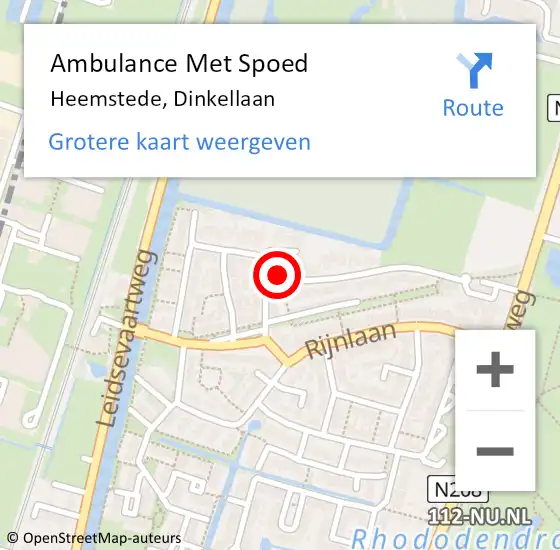 Locatie op kaart van de 112 melding: Ambulance Met Spoed Naar Heemstede, Dinkellaan op 3 oktober 2023 14:17