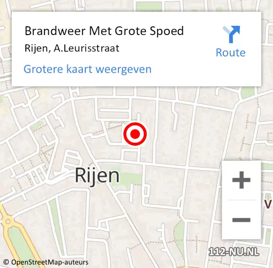 Locatie op kaart van de 112 melding: Brandweer Met Grote Spoed Naar Rijen, A.Leurisstraat op 3 oktober 2023 14:25