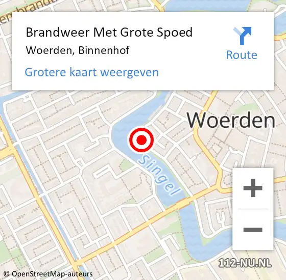 Locatie op kaart van de 112 melding: Brandweer Met Grote Spoed Naar Woerden, Binnenhof op 3 oktober 2023 14:47