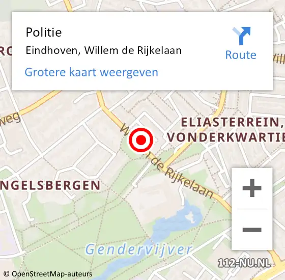 Locatie op kaart van de 112 melding: Politie Eindhoven, Willem de Rijkelaan op 3 oktober 2023 15:01