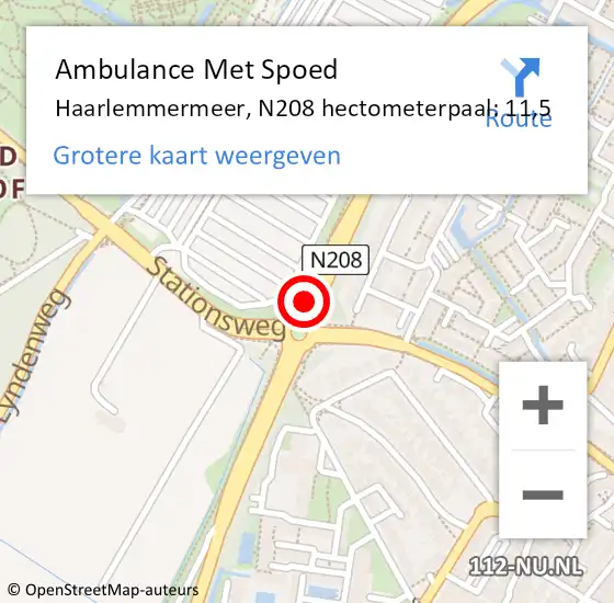 Locatie op kaart van de 112 melding: Ambulance Met Spoed Naar Haarlemmermeer, N208 hectometerpaal: 11,5 op 3 oktober 2023 15:25