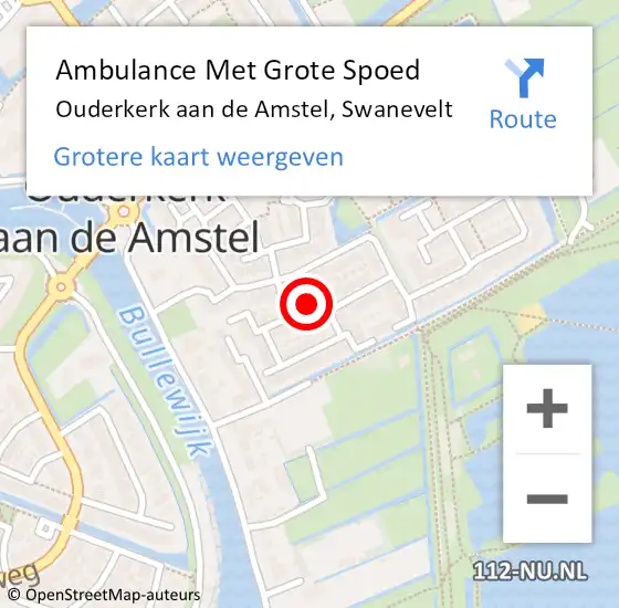 Locatie op kaart van de 112 melding: Ambulance Met Grote Spoed Naar Ouderkerk aan de Amstel, Swanevelt op 3 oktober 2023 15:46
