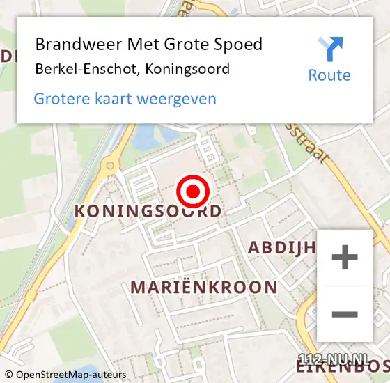 Locatie op kaart van de 112 melding: Brandweer Met Grote Spoed Naar Berkel-Enschot, Koningsoord op 3 oktober 2023 16:03