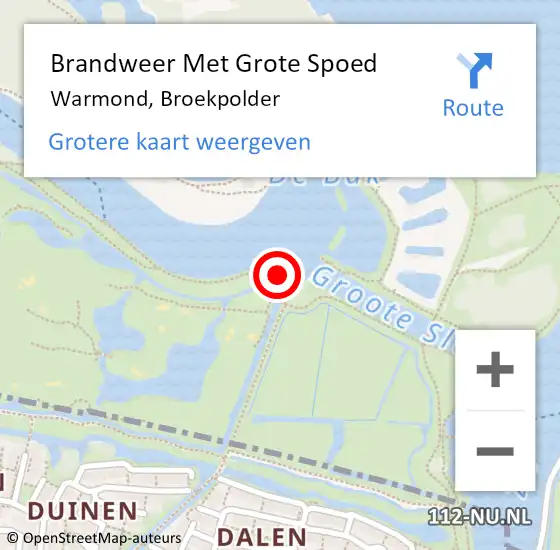 Locatie op kaart van de 112 melding: Brandweer Met Grote Spoed Naar Warmond, Broekpolder op 3 oktober 2023 16:10