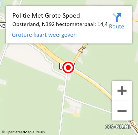Locatie op kaart van de 112 melding: Politie Met Grote Spoed Naar Opsterland, N392 hectometerpaal: 14,4 op 3 oktober 2023 16:14