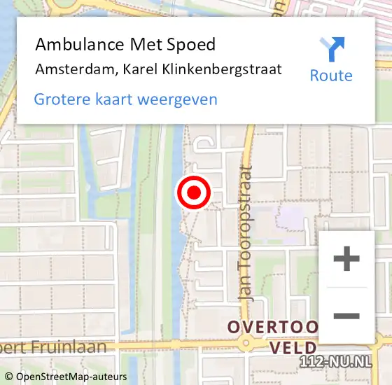 Locatie op kaart van de 112 melding: Ambulance Met Spoed Naar Amsterdam, Karel Klinkenbergstraat op 3 oktober 2023 16:36