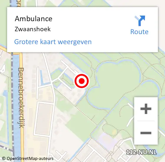 Locatie op kaart van de 112 melding: Ambulance Zwaanshoek op 3 oktober 2023 16:40