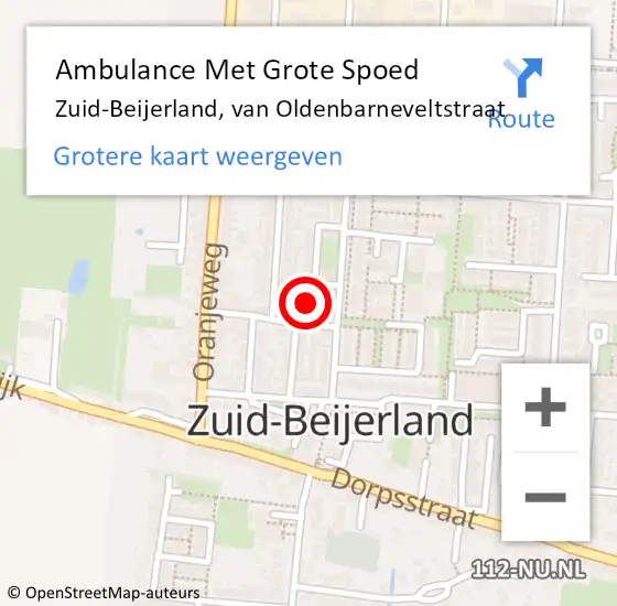 Locatie op kaart van de 112 melding: Ambulance Met Grote Spoed Naar Zuid-Beijerland, van Oldenbarneveltstraat op 3 oktober 2023 16:53