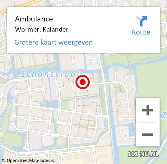 Locatie op kaart van de 112 melding: Ambulance Wormer, Kalander op 3 oktober 2023 17:05