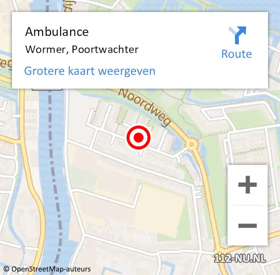 Locatie op kaart van de 112 melding: Ambulance Wormer, Poortwachter op 3 oktober 2023 17:15