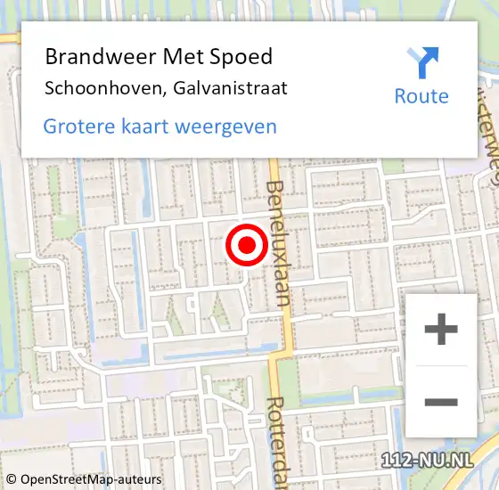 Locatie op kaart van de 112 melding: Brandweer Met Spoed Naar Schoonhoven, Galvanistraat op 3 oktober 2023 17:43