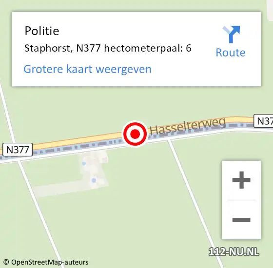 Locatie op kaart van de 112 melding: Politie Staphorst, N377 hectometerpaal: 6 op 3 oktober 2023 17:54