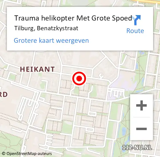 Locatie op kaart van de 112 melding: Trauma helikopter Met Grote Spoed Naar Tilburg, Benatzkystraat op 3 oktober 2023 17:58