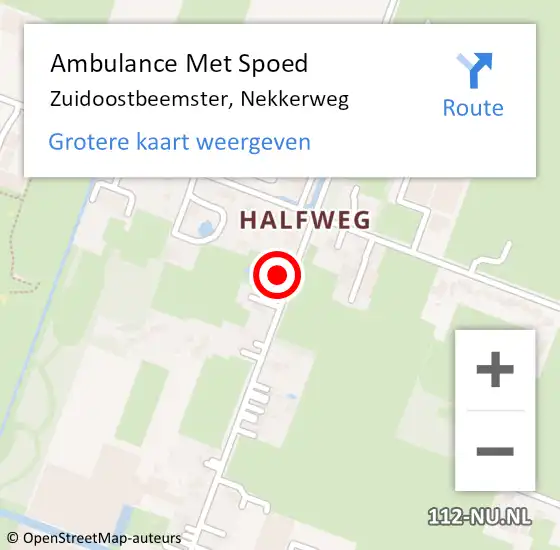 Locatie op kaart van de 112 melding: Ambulance Met Spoed Naar Zuidoostbeemster, Nekkerweg op 3 oktober 2023 18:07