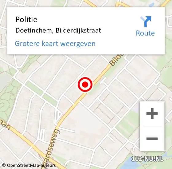Locatie op kaart van de 112 melding: Politie Doetinchem, Bilderdijkstraat op 3 oktober 2023 18:27