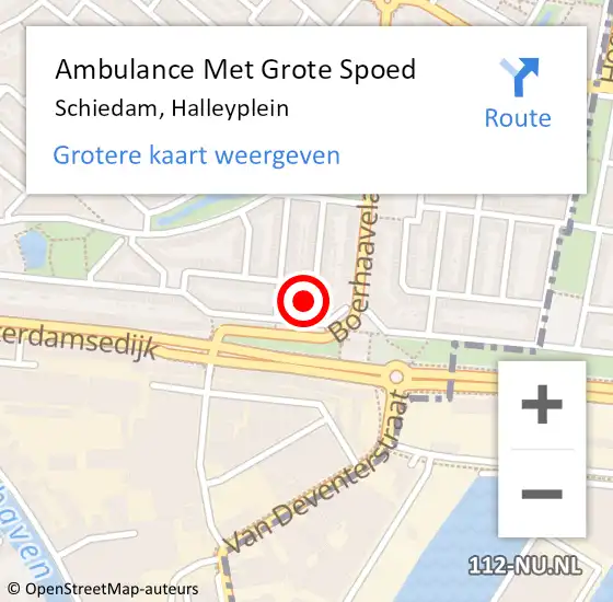 Locatie op kaart van de 112 melding: Ambulance Met Grote Spoed Naar Schiedam, Halleyplein op 3 oktober 2023 18:42