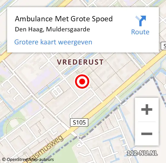 Locatie op kaart van de 112 melding: Ambulance Met Grote Spoed Naar Den Haag, Muldersgaarde op 3 oktober 2023 18:55