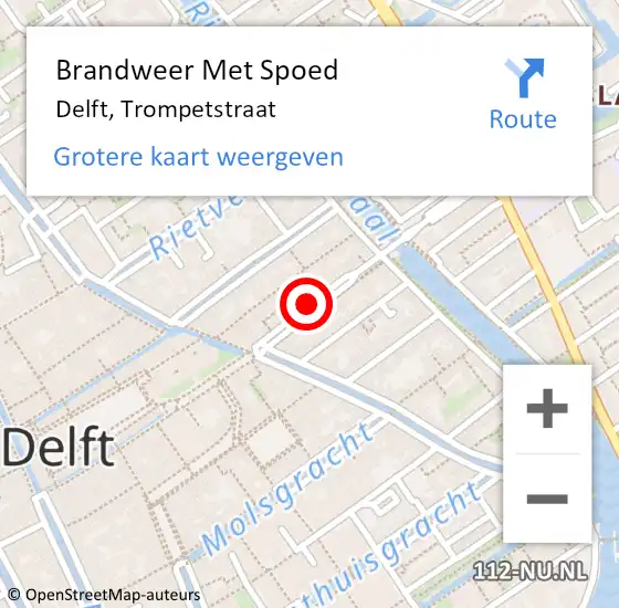 Locatie op kaart van de 112 melding: Brandweer Met Spoed Naar Delft, Trompetstraat op 3 oktober 2023 18:57
