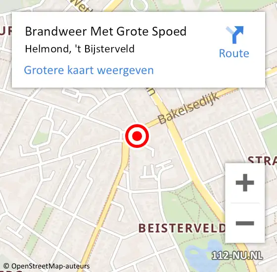 Locatie op kaart van de 112 melding: Brandweer Met Grote Spoed Naar Helmond, 't Bijsterveld op 3 oktober 2023 19:00