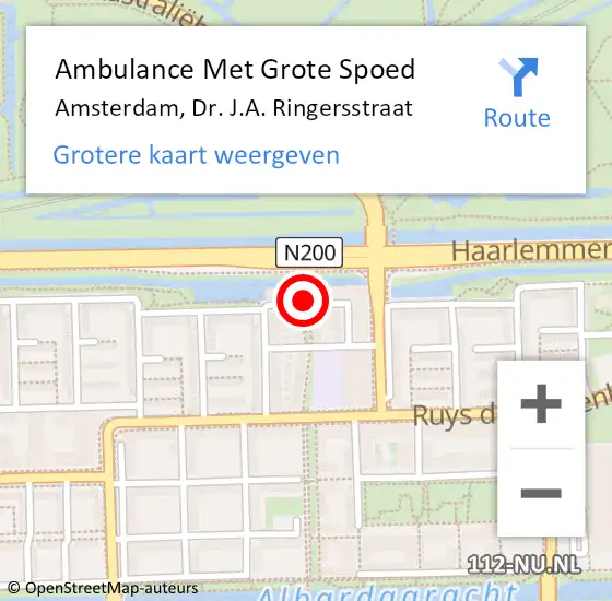 Locatie op kaart van de 112 melding: Ambulance Met Grote Spoed Naar Amsterdam, Dr. J.A. Ringersstraat op 3 oktober 2023 19:03