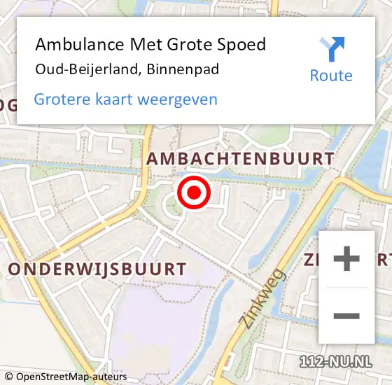 Locatie op kaart van de 112 melding: Ambulance Met Grote Spoed Naar Oud-Beijerland, Binnenpad op 3 oktober 2023 19:32