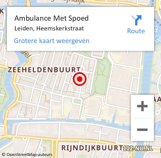 Locatie op kaart van de 112 melding: Ambulance Met Spoed Naar Leiden, Heemskerkstraat op 3 oktober 2023 20:01