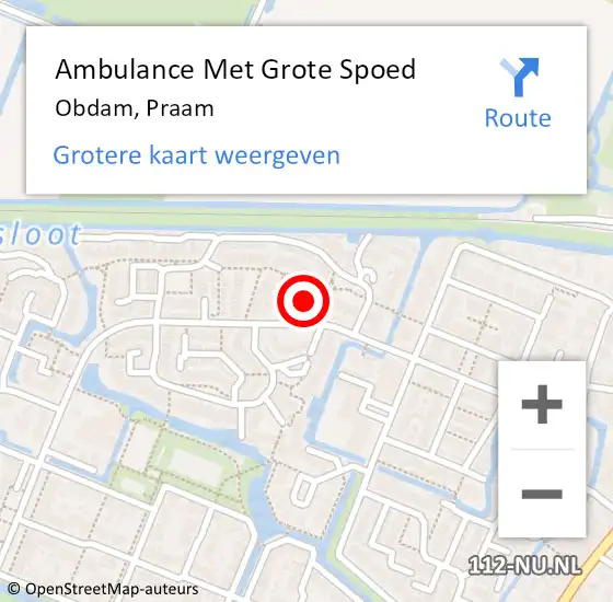 Locatie op kaart van de 112 melding: Ambulance Met Grote Spoed Naar Obdam, Praam op 3 oktober 2023 21:01