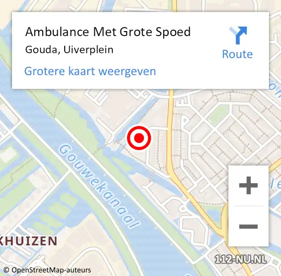 Locatie op kaart van de 112 melding: Ambulance Met Grote Spoed Naar Gouda, Uiverplein op 3 oktober 2023 21:41
