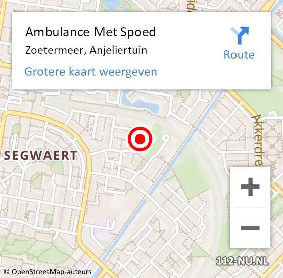 Locatie op kaart van de 112 melding: Ambulance Met Spoed Naar Zoetermeer, Anjeliertuin op 3 oktober 2023 21:52