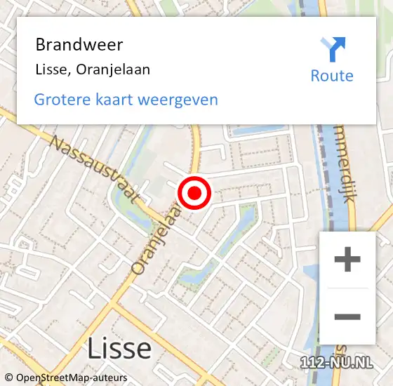 Locatie op kaart van de 112 melding: Brandweer Lisse, Oranjelaan op 3 oktober 2023 21:53