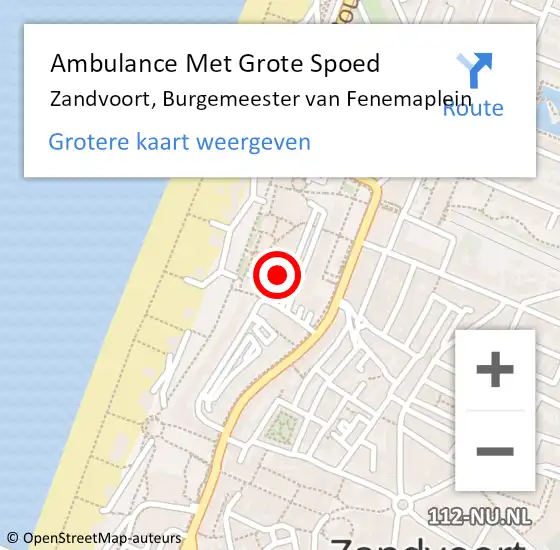 Locatie op kaart van de 112 melding: Ambulance Met Grote Spoed Naar Zandvoort, Burgemeester van Fenemaplein op 3 oktober 2023 21:57