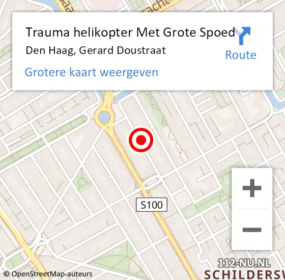 Locatie op kaart van de 112 melding: Trauma helikopter Met Grote Spoed Naar Den Haag, Gerard Doustraat op 3 oktober 2023 22:17