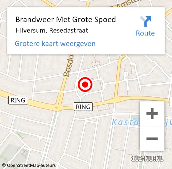 Locatie op kaart van de 112 melding: Brandweer Met Grote Spoed Naar Hilversum, Resedastraat op 3 oktober 2023 23:12